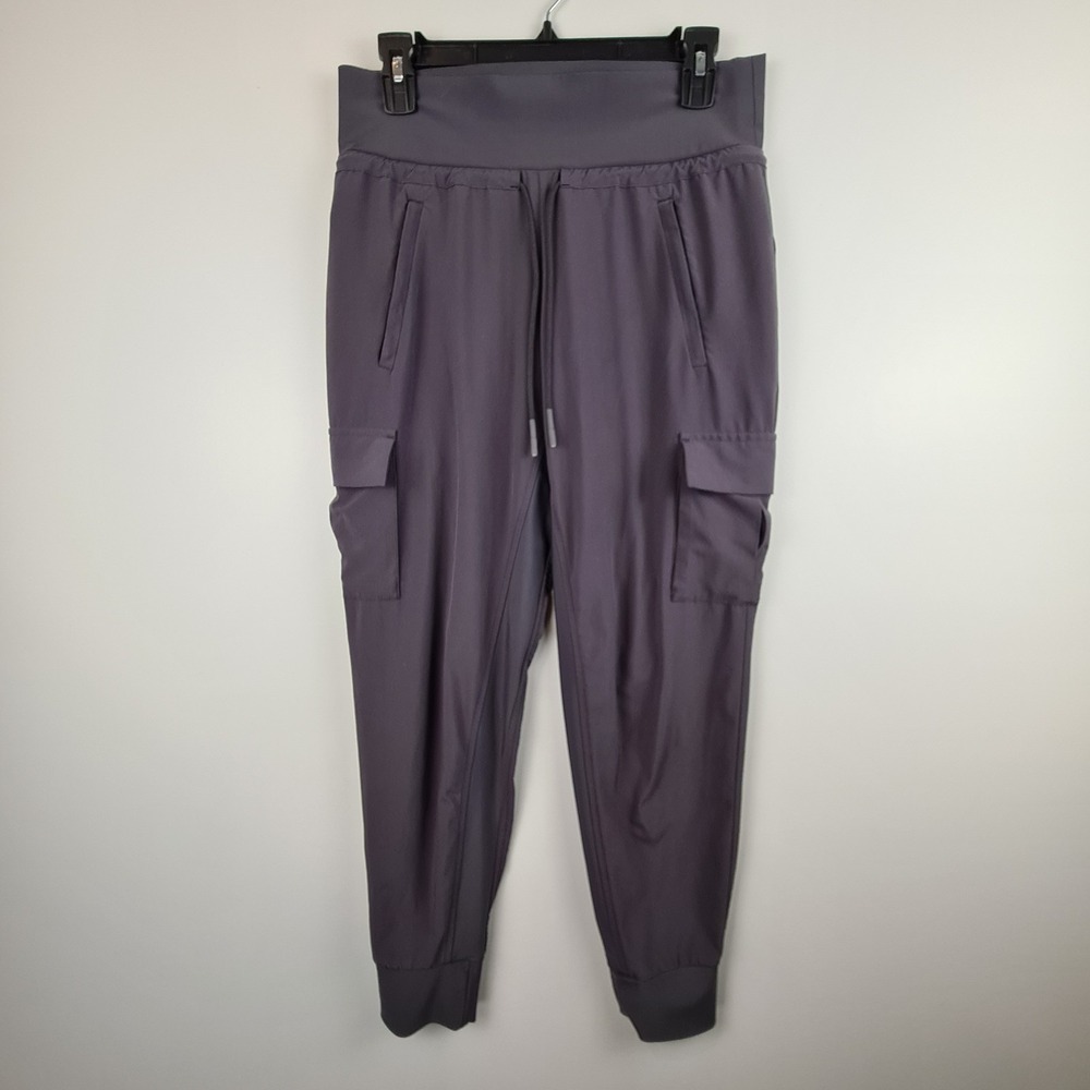 Athleta Womens Size 4 Sutton Cargo Jogger Pants Dark Gray Drawstring Zip Poccket